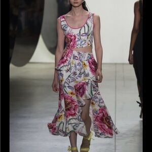 Prabal Gurung Asymmetrical Floral Skirt in Pink and White